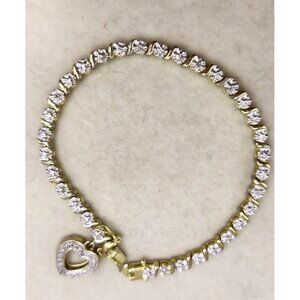Gold Plated Sterling Silver CZ Tennis Bracelet With Dangle Heart Charm